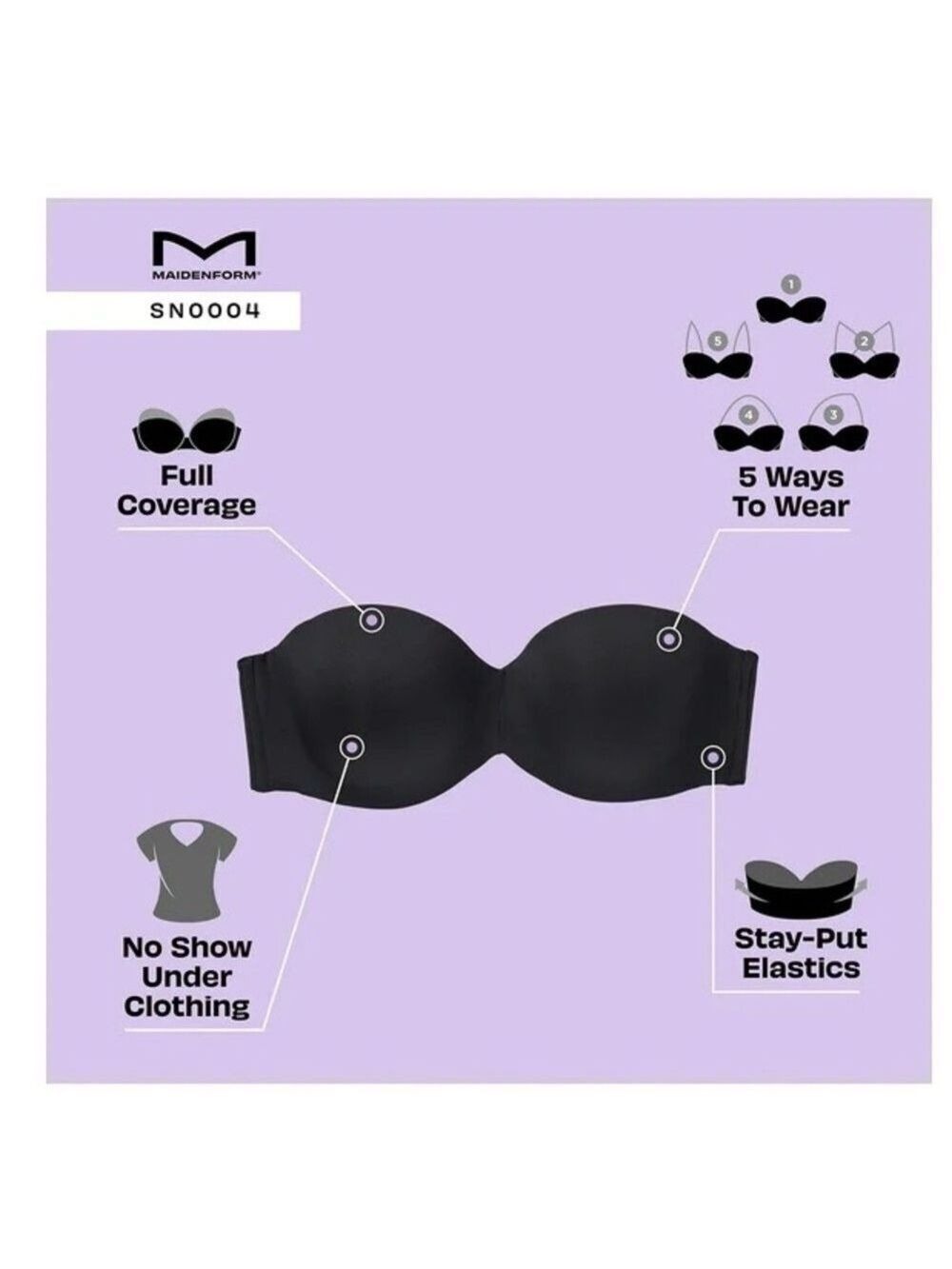 Maidenform Basically Sexy Full Coverage Strapless Convertible Bra size 38D - Picture 5 of 13